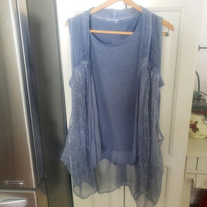 Kamana Boho Sleveless Cascade Summer 2 Piece Blue Beach Cardigan Vest